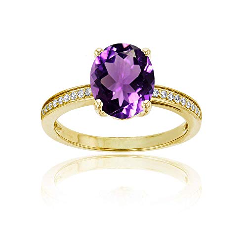 Sterling Silver Yellow 1mm Round Created White Sapphire Channel Set & 10x8 Oval Amethyst Engagement Ring