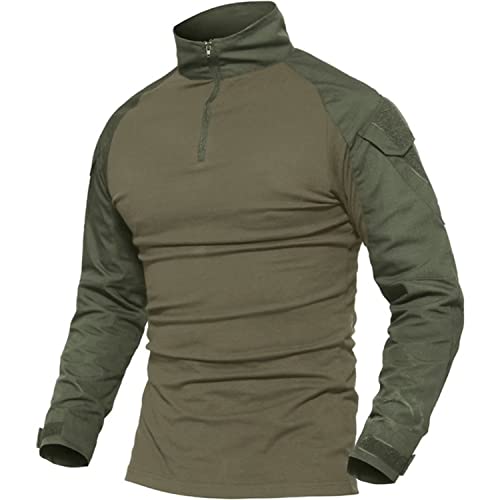 Men's Tactical Fishing Shirt - Long Sleeve Army Green Polyester, Quick Dry & Sun Protection