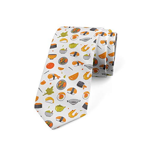 Ambesonne Necktie, Japanese Sea Food Concept, 3.7', Grey Orange