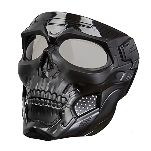 Motorcycle Mask Full Face,Masks Skull Skeleton with Goggles Impact Resistant Tactical Mask for Halloween Paintball Game Movie Props Party (Skull-greyLens)