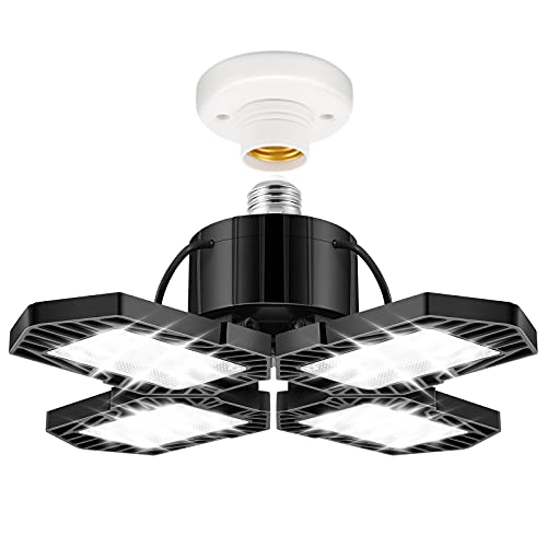 LED Garage Lights 60 Watts/6500k/4 Panels, 4 Adjustable Panels, 9000LM High Lumen Output Super Bright LED Bulbs, E27 Compatible