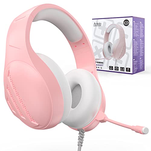 Pink Stereo Headset with Mic P'S5 Wired Gaming Headphones with Microphones Noise Canceling Headsets for X'box one P'S4 Controller Laptop PC Mac(Ship from USA)