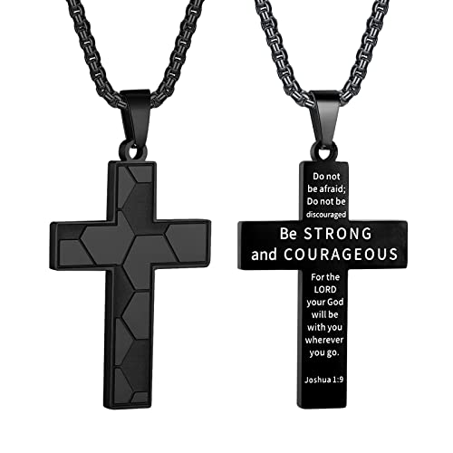 HattiDoris Soccer Cross Necklace for Boys Inspirational Bible Verse Cross Pendant Stainless Steel Chain 22+2 inch Soccer Sports Jewelry Gift for Men Women(B-Be Strong)