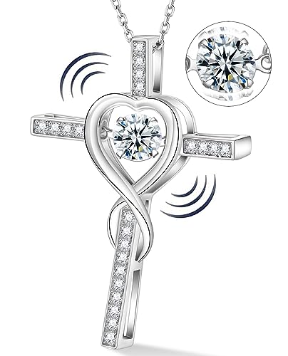HOLYCOME Moissanite Cross Necklace for Women,1Carat Floating Lab Diamond Crucifix Pendant for Men,S925 Sterling Silver Diamond Cross Jewelry Gifts for Christmas Men Women