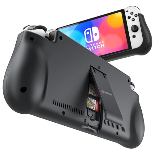 NEWDERY External Battery Station for Nintendo Switch /Switch OLED, 10000mAh Backup Charger Case Support PD Quick Charging with 2 Extra Game Card Slots Adjustable Kickstand for Nintendo Switch