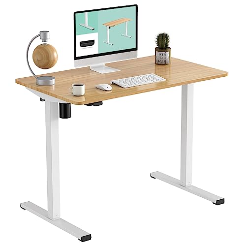 FLEXISPOT Standing Desk Whole-Piece Desktop 40 x 24 Inches Height Adjustable Desk Electric Sit Stand Desk Home Office Desks Computer Workstation(White Frame + Maple Top)