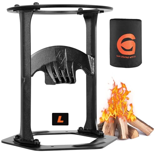 GREENER Dia.11'' Firewood Kindling Splitter Stand with Cover - Cast Steel Manual Log Splitter Wedge, Heavy Duty Wood Splitter Tool, Safe Easy Kindling Firewood Cutter Cracker Portable, 12 LBS (Black)