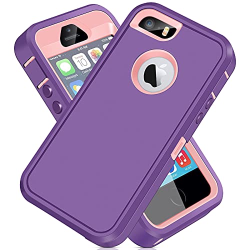 iPhone 5S Case, iPhone SE 2016 Case ACAGET iPhone 5 Case Heavy Duty Protective Armor Shock-Absorbing Dual Layer Rubber TPU + PC Cover Non-Slip Bumper Phone Cases for iPhone 5S/SE/5 (Light Purple/Pink)