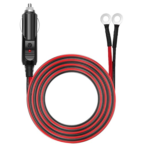 Chanzon 6ft UL Listed 12V/24V 15A Male to Male Cigarette Lighter Plug, Heavy Duty Cable Charger Cord with LED Light And Fuse Protection, Male Plug to Eyelet Terminals Cigarette Lighter Extension Cord