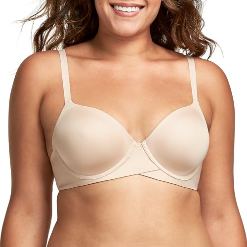 Maidenform One Fab Fit Underwire Bra, Push-Up T-Shirt Bra, Modern Demi Bra, Lightly Padded Bra with Convertible Straps, Paris Nude, 36C