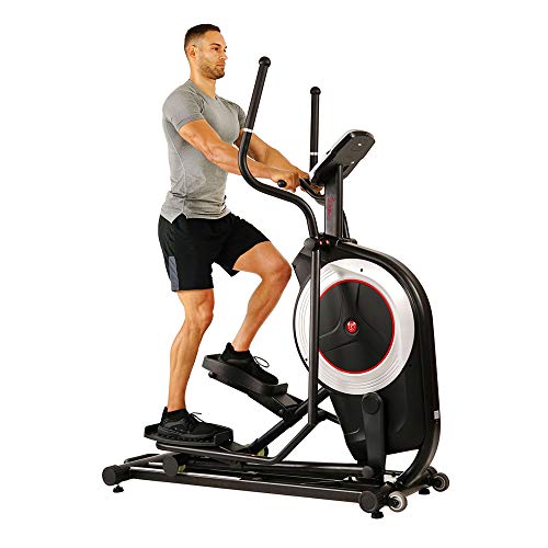 Sunny Health & Fitness Electric Eliptical Trainer Elliptical Machine w/Device Holder, Programmable Monitor and Heart Rate Monitoring, 300 LB Max Weight and 20' Stride - SF-E3875, Black