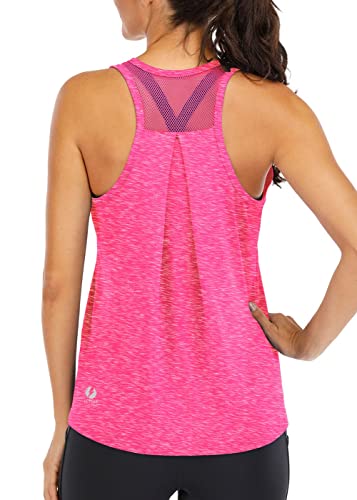 ICTIVE Workout Tops for Women Loose fit Racerback Tank Tops for Women Mesh Backless Muscle Tank Running Tank Tops Workout Tank Tops for Women Yoga Tops Athletic Exercise Gym Tops Rose L