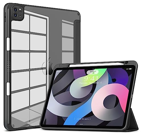 DTTOCASE for iPad Pro 11 Inch Case, iPad Air 5th / 4th Generation 10.9 Inch (2022/2020) Case with Transparent Back Cover[Built-in Pencil Holder, Auto Sleep/Wake, Camera Protection]-Black