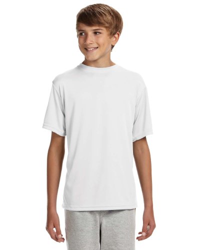 A4 Youth Cooling Performance Crew Short Sleeve T-Shirt, White, Medium