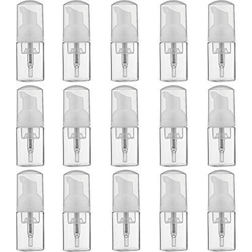 LONGWAY 1 oz Foam Soap Pump Bottle(15PCS) Mini Foam Bottle Dispenser for Refillable Travel Liquid Soap,Shampoo,Lash Cleanser,Hand Soap- BPA Free