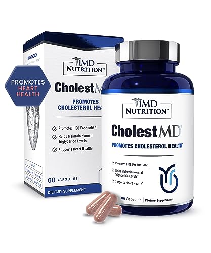 1MD Nutrition CholestMD Supports Healthy Cholesterol Levels Already in Normal Range, Promote Healthy Heart - Cholesterol Supplement w/Olive Leaf Extract, Citrus Bergamot, Niacin, Garlic- 60 Capsules