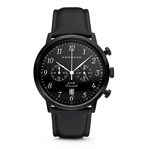 ARMOGAN E.N.B -Midnight Black C21-Men's Chronograph Watch Black Leather Strap
