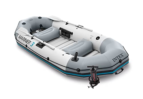 INTEX 68373EP Mariner 3 Inflatable Boat Set: Includes Deluxe 54in Aluminum Oars and High-Output-Pump – SuperTough PVC – Inflatable Thwart Seats – 3-Person – 880lb Weight Capacity