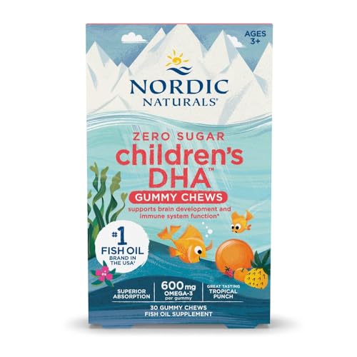 Nordic Naturals Zero Sugar Children’s DHA Gummy Chews, Tropical Punch - 30 Gummy Chews for Kids - 600 mg Total Omega-3s - Brain Development, Learning, Healthy Immunity - Non-GMO - 30 Servings