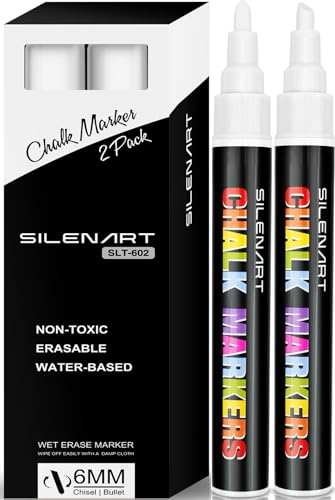 SILENART White Liquid Chalk Markers - Chalk Markers White - White Dry Erase Markers Pen - for Chalkboard Signs, Windows, Blackboard, Glass - 3-6mm Chisel Tip, 3mm Fine Tip