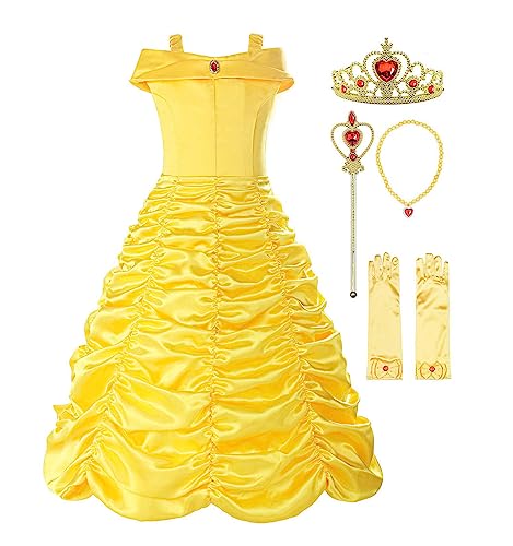 ReliBeauty Little Girls Layered Princess Dress Costume with Accessories, Yellow, 7-8