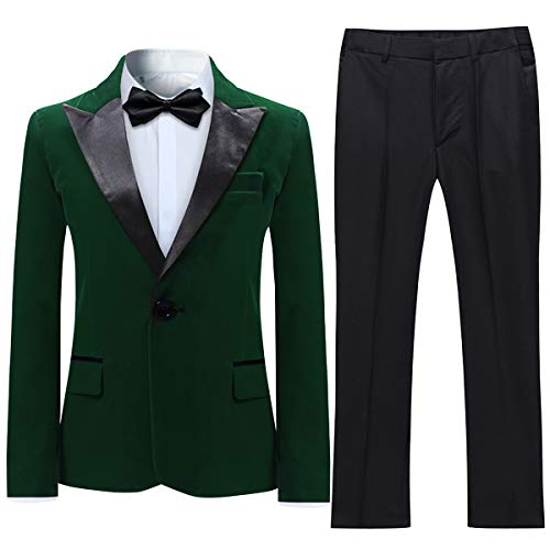 Boys Velvet Suit Green Blue Red Colors Formal Peak Lapel 2 Pieces Suit Set Blazer Pants