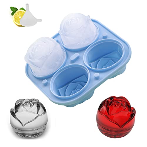 WHITAGER Rose Ice Cube Mold or Ice Ball Maker is Ice Trays for Freezer, Silicone Ice Cube Tray with Lid can make 4pcs Ice Cube Balls for Whiskey Drinks in Ice Trays
