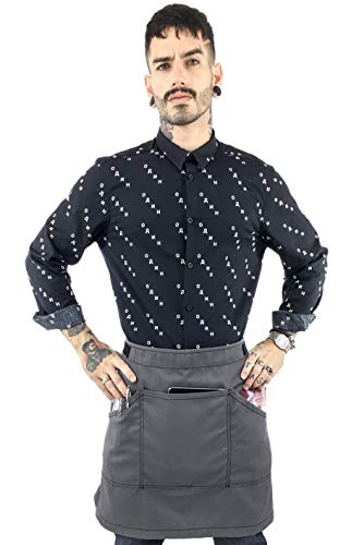 Under NY Sky Half Armor Gray Apron with Durable Twill – Bistro Apron, Waist Apron adjustable for Men and Women – Professional Barista, Bartender, Mixologist, Florist, Server Aprons