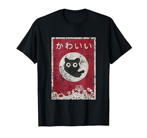 Kawaii cat Japanese black anime cat T Shirt T-Shirt