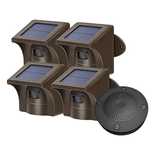 eMACROS Long Range Solar Wireless Driveway Alarm Outdoor Weather Resistant Motion Sensor & Detector-Security Alert System-Monitor & Protect Outside Property