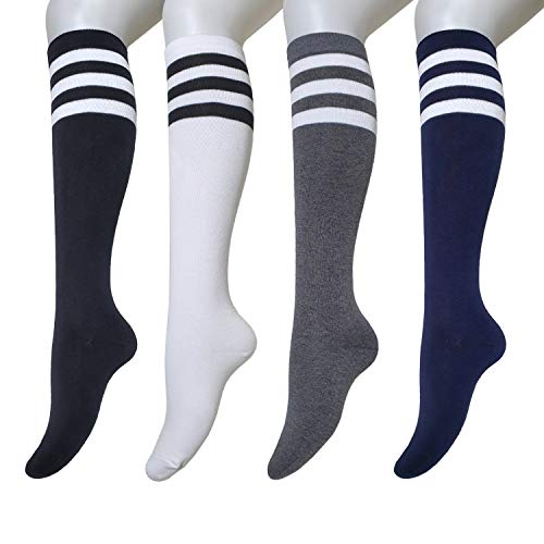 Tom & Mary Women’s Knee High Socks, Non Slip, Stretch, Triple Stripes, Soft, Non See Through (Size 5-9) (Mono Stripes)