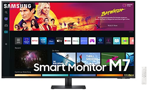 SAMSUNG 43' M70B Series 4K UHD USB-C Smart Monitor & Streaming TV, 4ms, 60Hz, HDR10, Wireless Display, Gaming and IoT Hubs, Alexa Built-in, 2022, LS43BM702UNXZA, Black