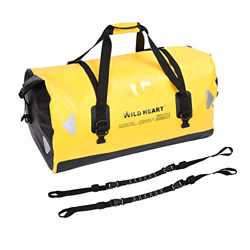 WILD HEART Waterproof Duffel Bag 40L 66L 100L with Welded Seams for Kayaking, Camping, Boating,Motorcycle (100L Yellow Double bottom with Binding Rope)