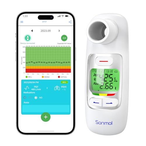Upgraded Digital Peak Flow Meter for Asthma Adult, Kids w/Green LCD Display, Home Spirometer Testing Device with Bluetooth APP for Smart Asthma Monitoring