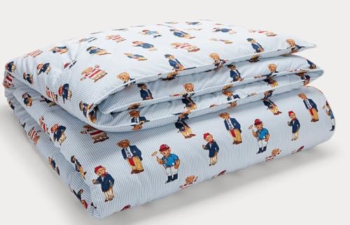 POLO RALPH LAUREN Teddy Bear Boys Blue Stripe Twin Comforter Set with Standard sham