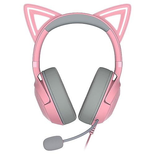 Razer Kraken Kitty V2 - Wired RGB Headset with Kitty Ears (Stream Reactive Lighting, HyperClear Cardioid Mic, Triforce 40mm Drivers, 7.1 Surround Sound) Quartz Pink