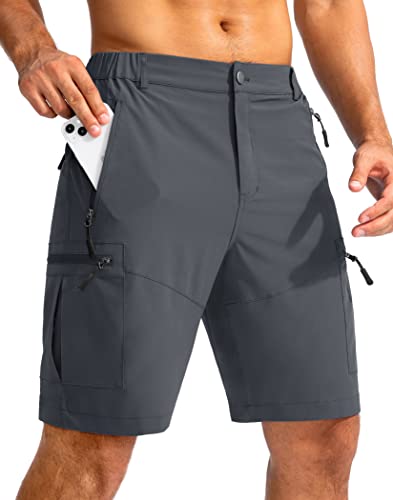 Pudolla Men's Hiking Cargo Shorts 9' Lightweight Outdoor Work Shorts for Men Travel Golf Camping Casual with 5 Zipper Pockets(Deep Grey Large)
