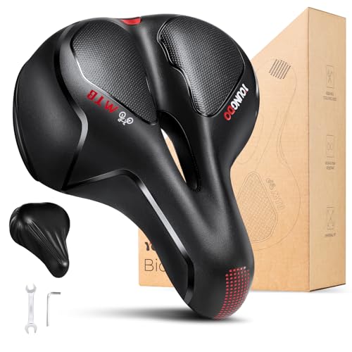 YOUNGDO Bike Seat for Peloton Bike Gel Foam Padded Leather Bicycle Seat, Wide Bike Saddle Cushion for Women and Men, Universal Fit, Shock Absorbing, with Mounting Wrench, Allen Key, Waterproof Cover