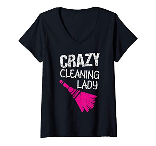 Womens Crazy Cleaning Lady | Housekeepers Maid Services Gift V-Neck T-Shirt
