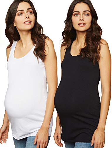 Motherhood Maternity Women's Sleeveless Scoop Neck Side Ruched Tank Top 2 & 3 Packs, Black and White 2 Pack, Small