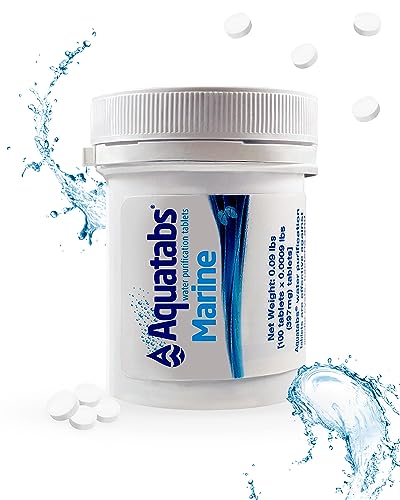 Aquatabs Marine Water Purification Tablets for Drinking - 397mg 100 Count Tub - Portable Water Purifier Tablets. Water Purification System Used to Maintain Freshwater Systems on Marine Vessels.