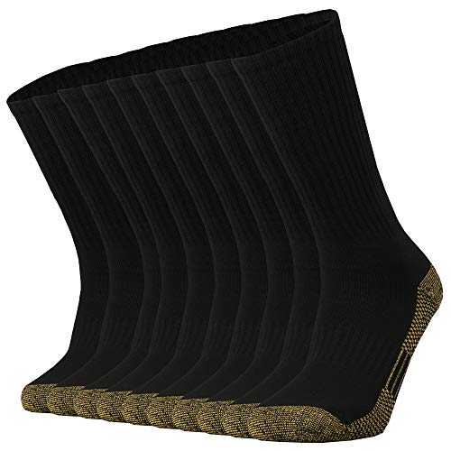 Ortis Cotton Moisture Wicking Breathable Work Heavy Cushion Crew Socks for Men 10 Pack(BlackGold XL)