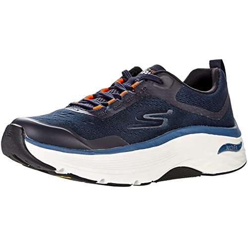 Skechers Men's Max Cushioning Arch Fit-Athletic Workout Running Walking Shoes with Air-Cooled Foam Sneaker, Navy/Orange, 10.5 X-Wide