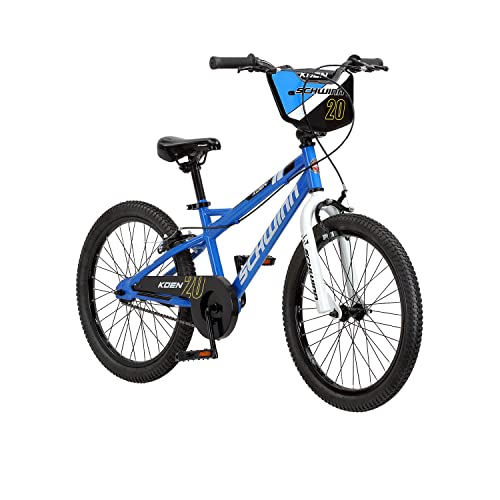 Schwinn Koen & Elm BMX Style Kids Bike in 20-Inch Wheels, With Number Plate, Chain Guard & Kickstand, For Boys & Girls Age 7-13 Year Old, No Training Wheels, Blue