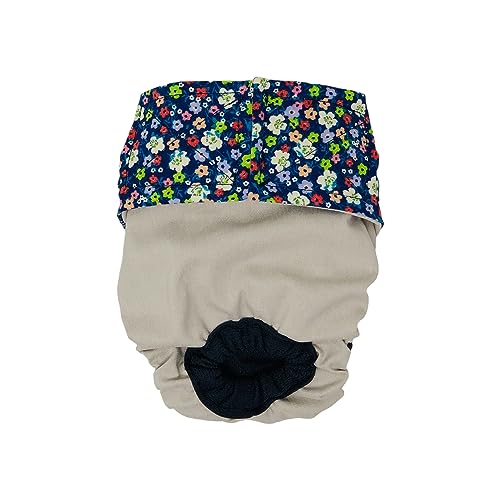 Barkertime Flower Garden on Frosty Cream Premium Waterproof Cat Diaper, S, with Tail Hole Stud Pants for Piddling, Spraying, Incontinent Cats - Made in USA