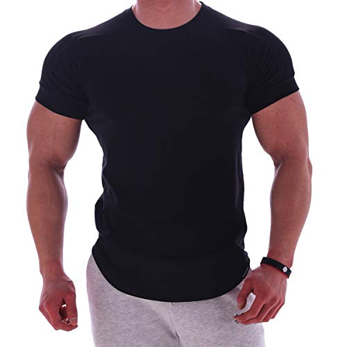 Magiftbox Mens Muscle Cotton Lightweight Workout Short Sleeve T-Shirts Gym Sweat Tee T24_Black_US-XL