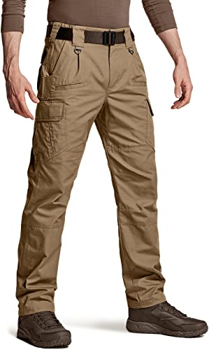 CQR Men's Tactical Pants, Water Resistant Ripstop Cargo Pants, Lightweight EDC Work Hiking Pants, Outdoor Apparel, Duratex Ripstop Coyote, 32W x 32L