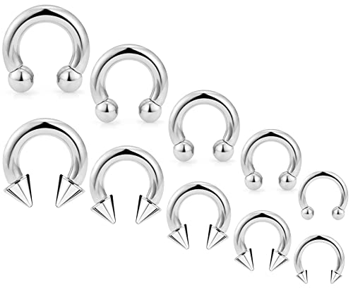 Ocptiy 6G 8G 12G 14G 16G Ear Earrings Gauges Septum Plugs Tunnels Stretching Kit Surgical Stainless Steel Horseshoe Eyebrow Lip Belly Nipple Ring Cartilage Helix Tragus Earrings Piercing Kit