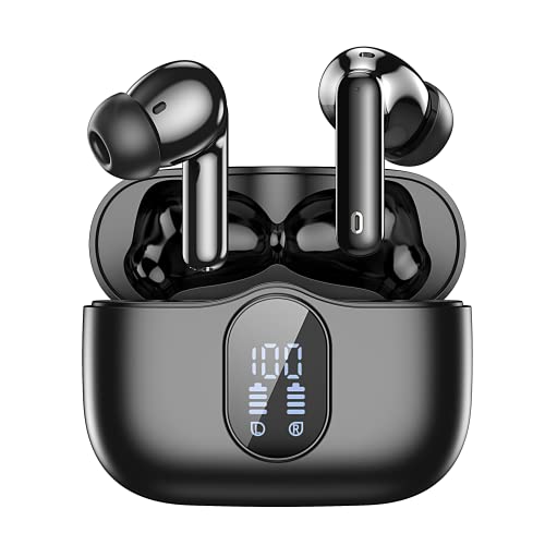 HISOOS Wireless Earbuds Bluetooth Headphones Active Noise Cancelling Earbuds HiFi Stereo Ear Buds LED Power Display in-Ear Headphones with Charging Case Earphones for iPhone Android,Music Game