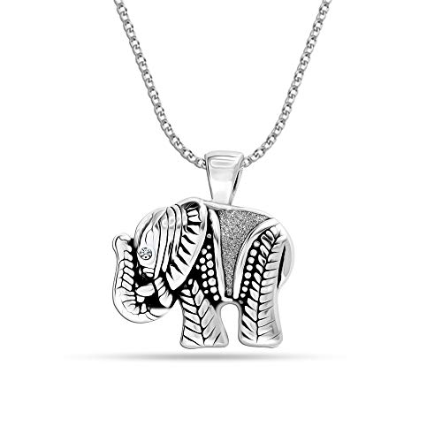 LeCalla 925 Sterling Silver Mother's Day Gifts Elephant Necklace Jewelry Antique Beautifully Carved Elephant Pendant Necklace for Women